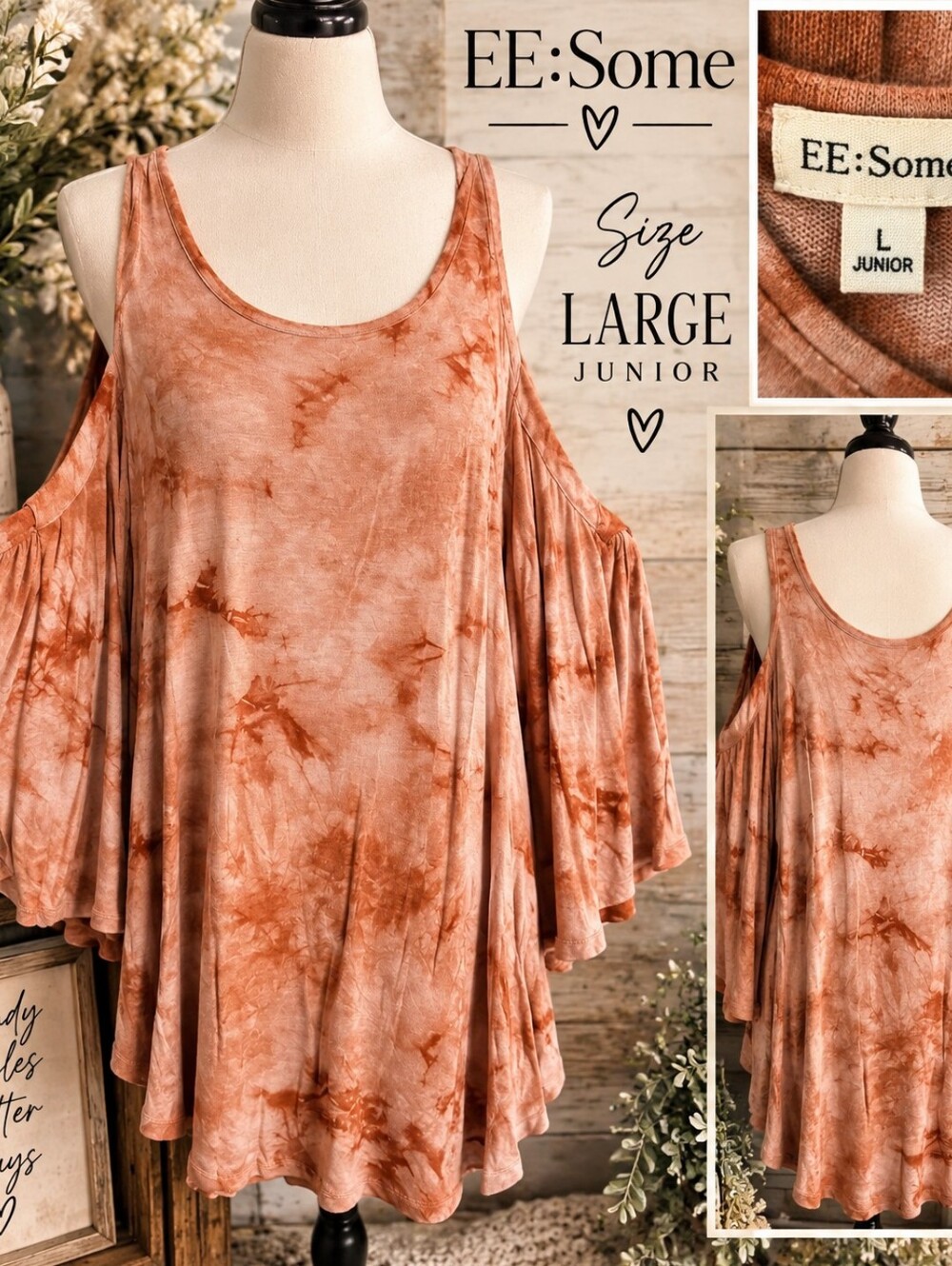 eesome Rust Tie-Dye Cold-Shoulder Swing Top